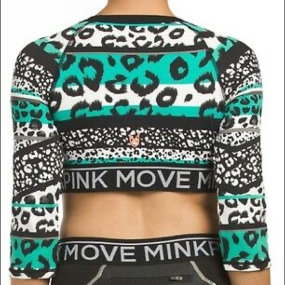 MINKPINK MOVE Crop Top Workout Fierce 3/4 Sleeve Leopard Anti-Wicking Medium - Picture 6 of 10